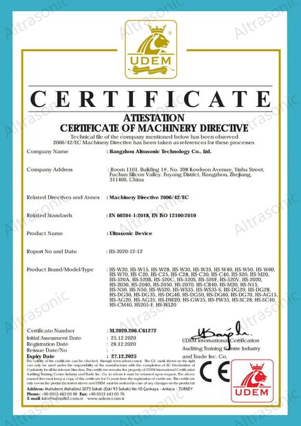China Hangzhou Altrasonic Technology Co., Ltd Certification